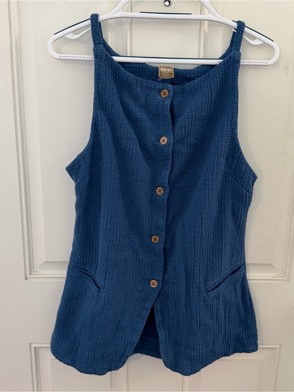 Free-Est Free People Coastal Classy Vest M | Marin Blue Cotton